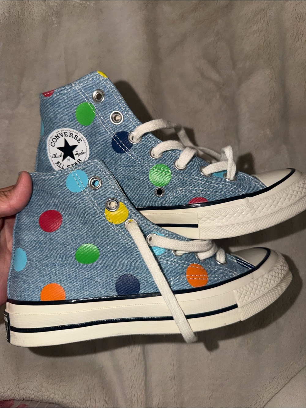 Converse All Star Denim High Top Sneakers with Multicolor Polka Dots